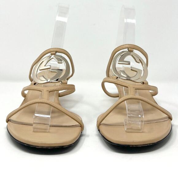 GUCCI Nude Leather GG Logo Kitten Heel Sandals – Size 38 - Picture 3 of 9